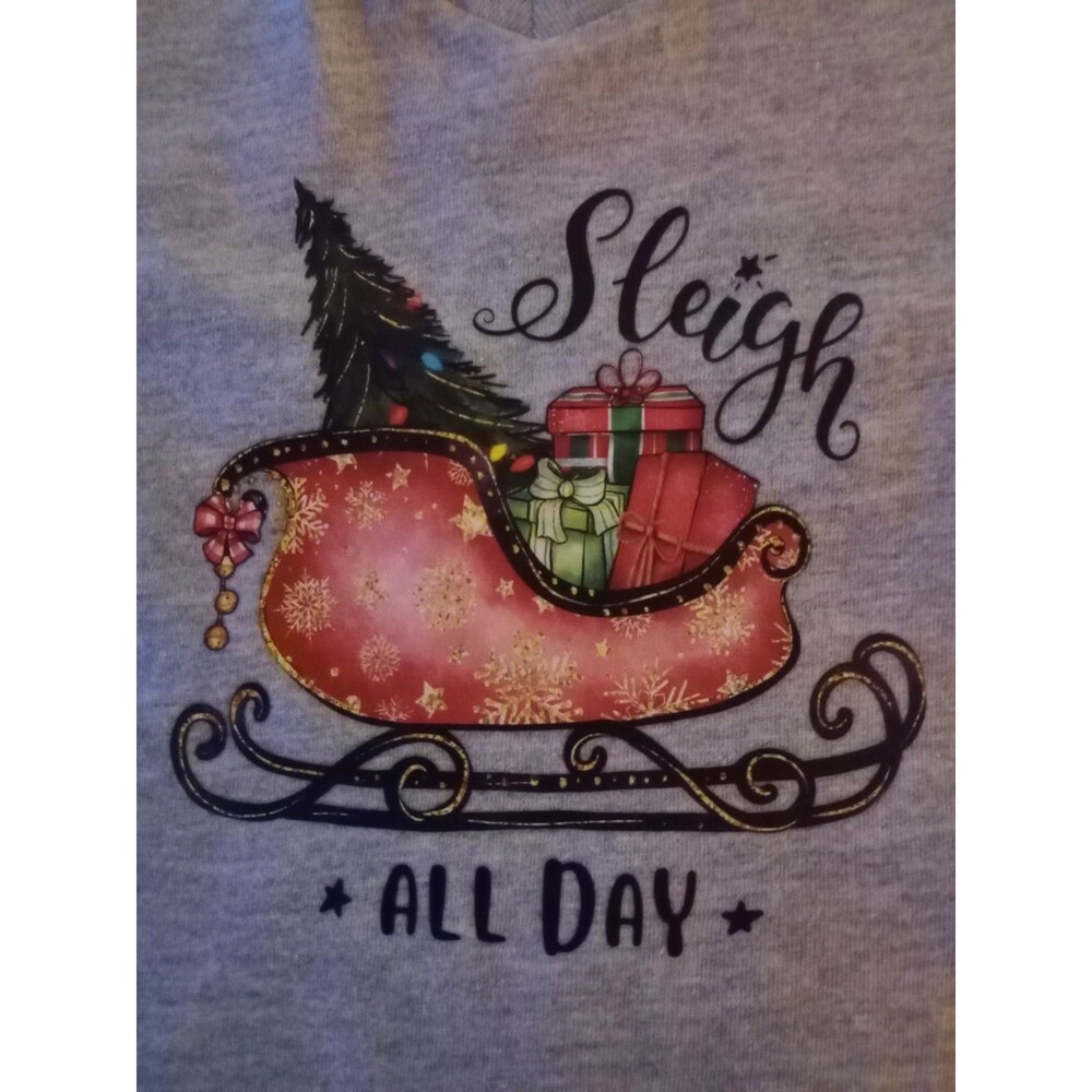 Little Girl's Handmade Christmas T-Shirt Sz XS 3/4 Gray SS "Sleigh All Day" New